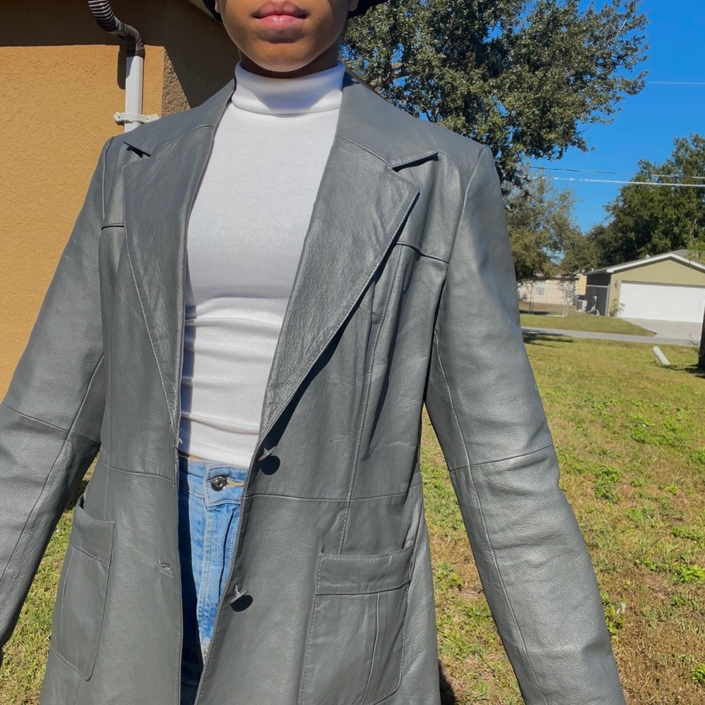 Vintage Grey Leather Blazer